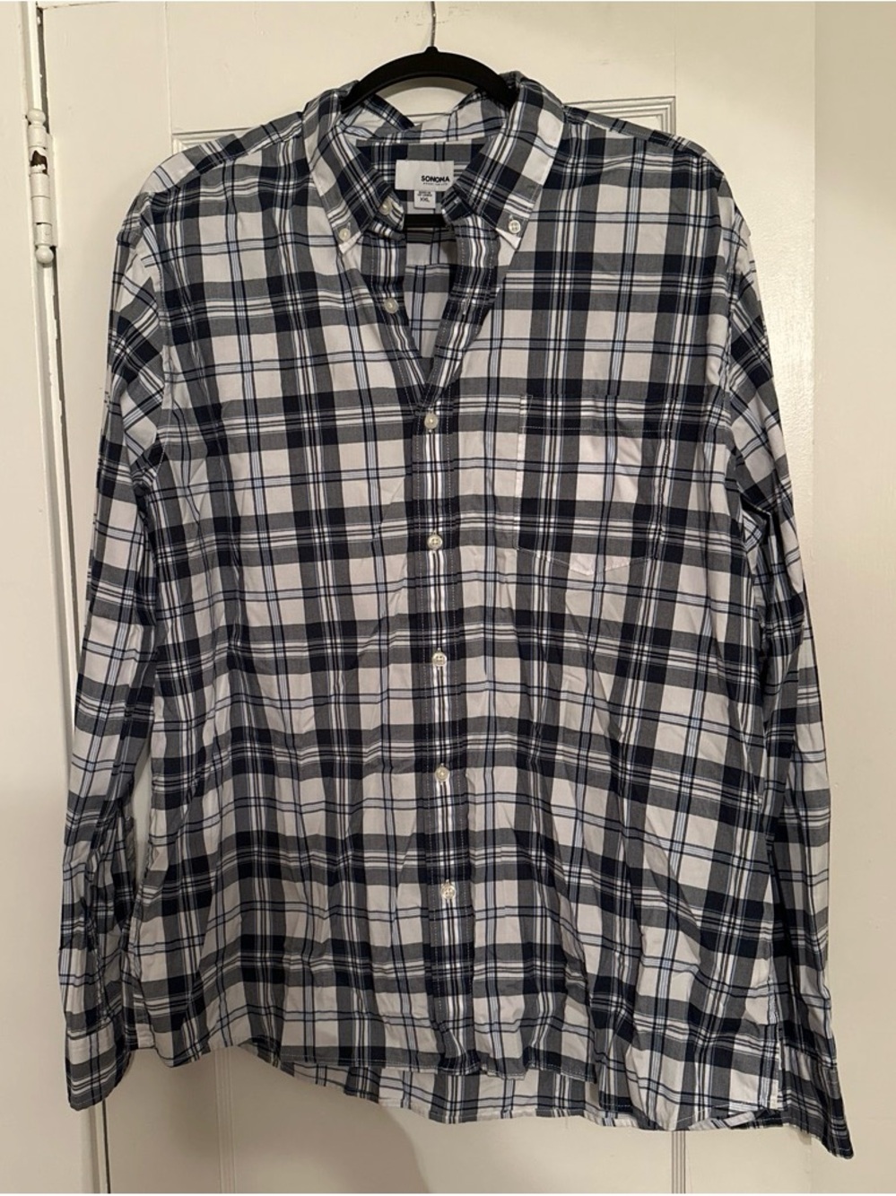 Sonoma White and Navy Plaid Button-Down Shirt